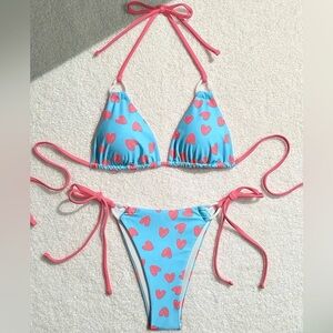 Blue and Pink Heart Bikini Set